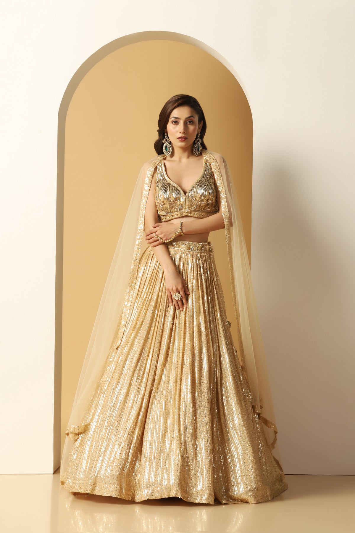 Metallic Stripe Embroidered Lehenga Set