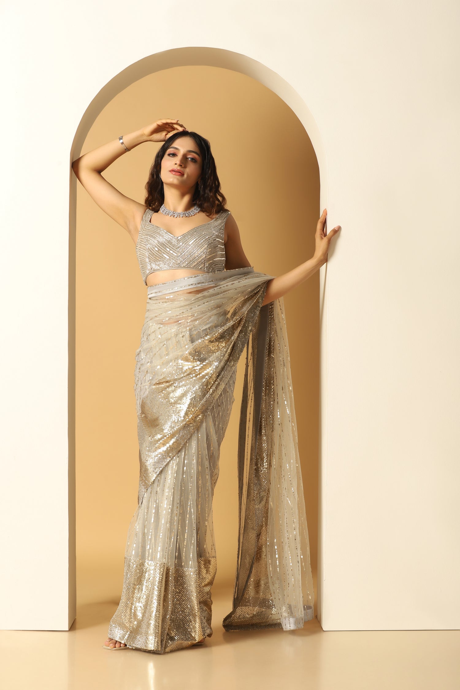 Sequin embroidery big border saree