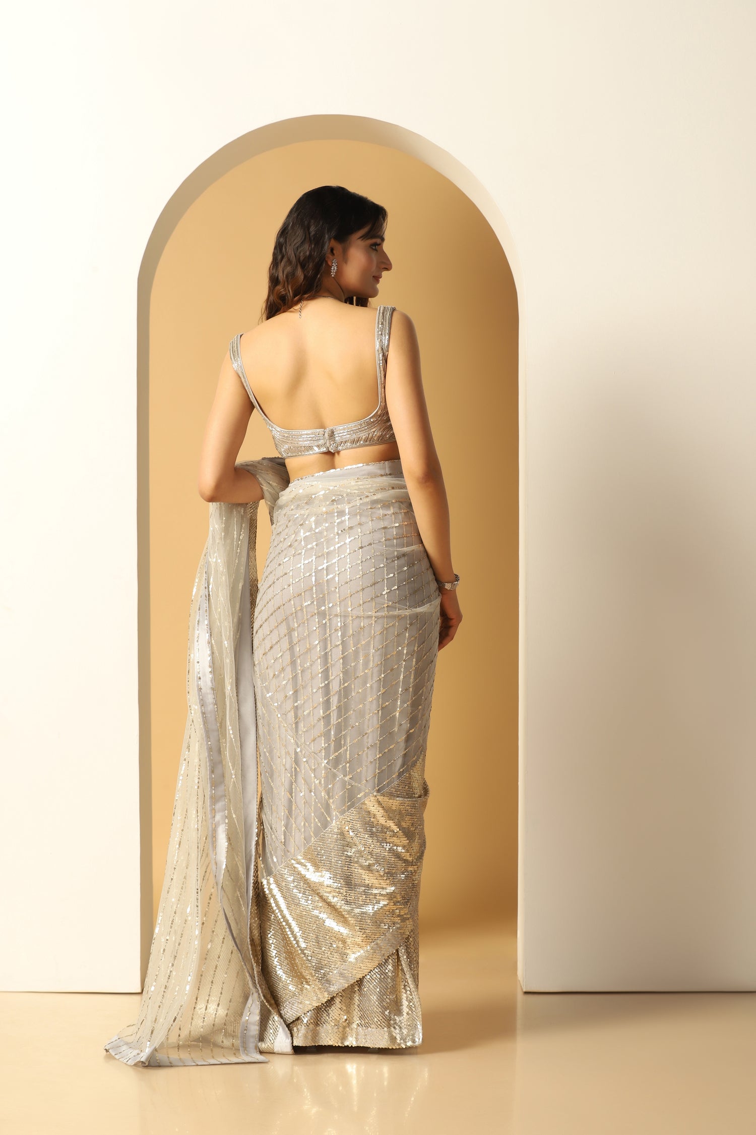 Sequin embroidery big border saree