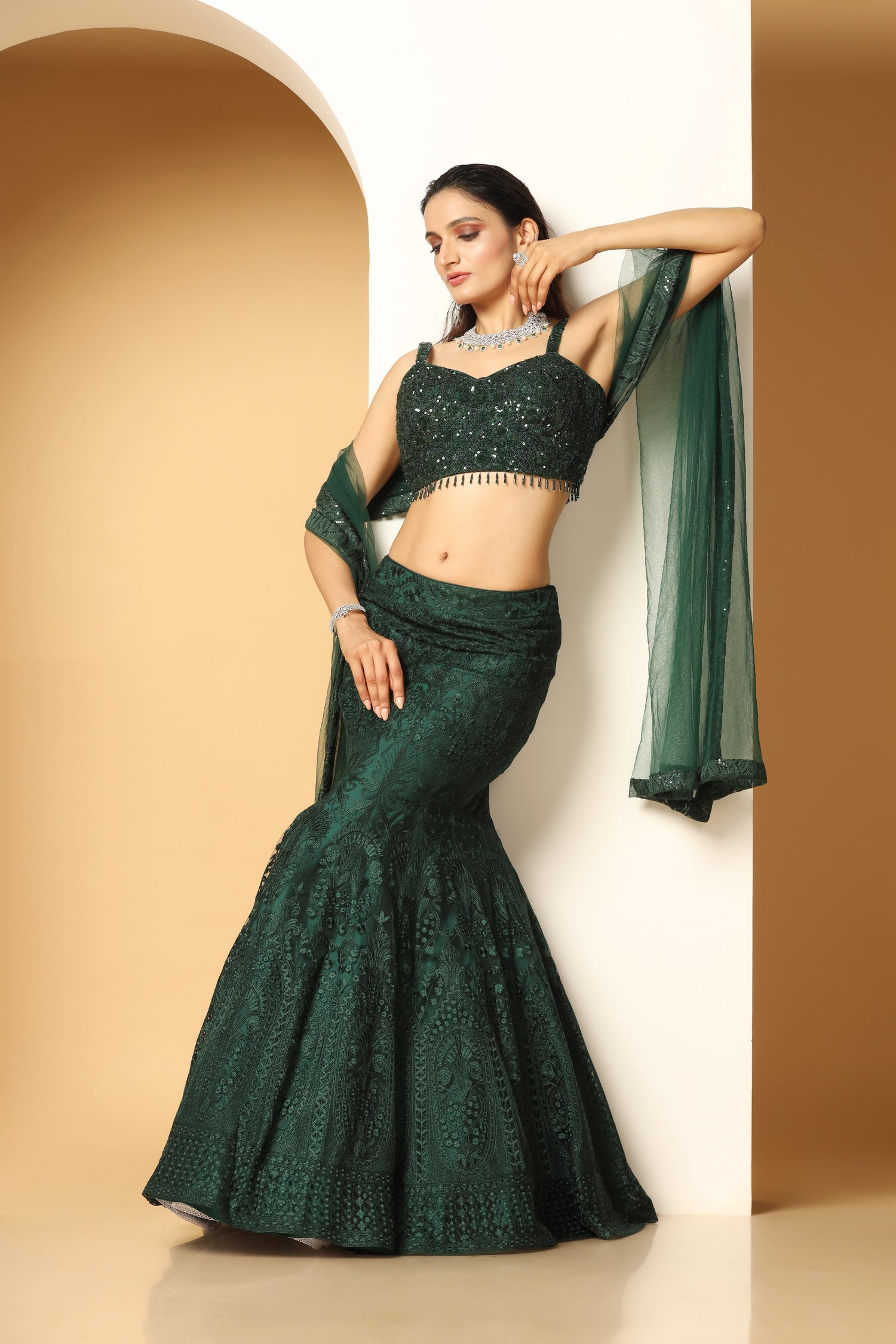 Sequin hand embellishment choli Resham Lehenga