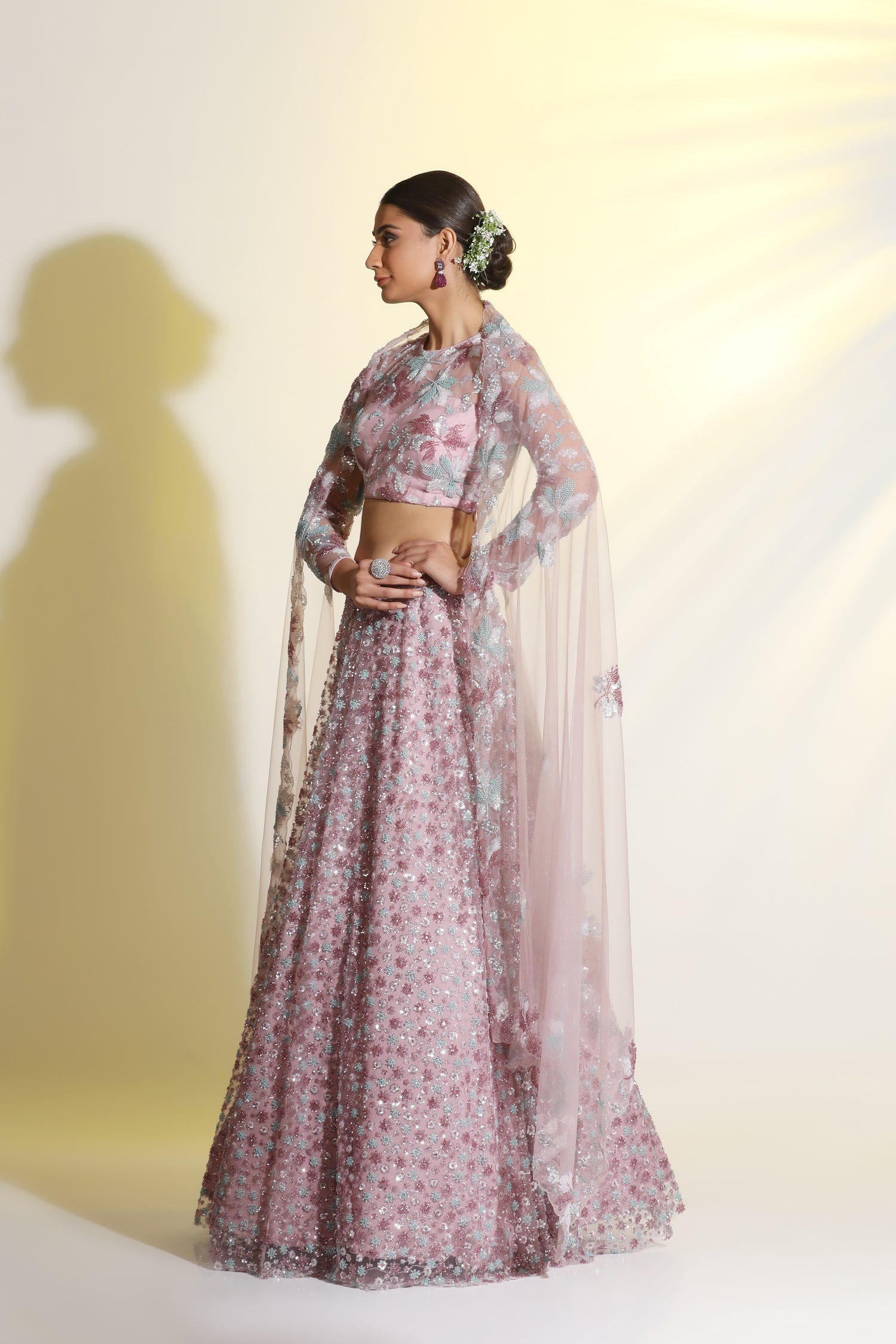 Cutdana beads and sequin work lehenga