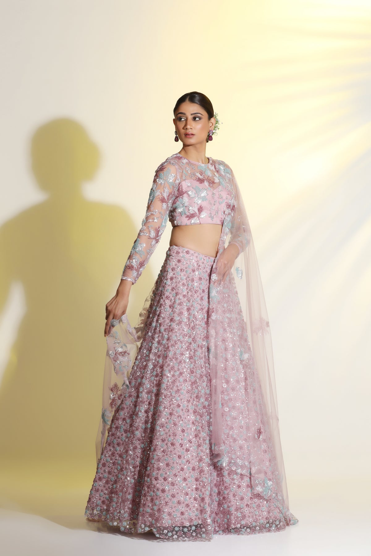 Cutdana beads and sequin work lehenga