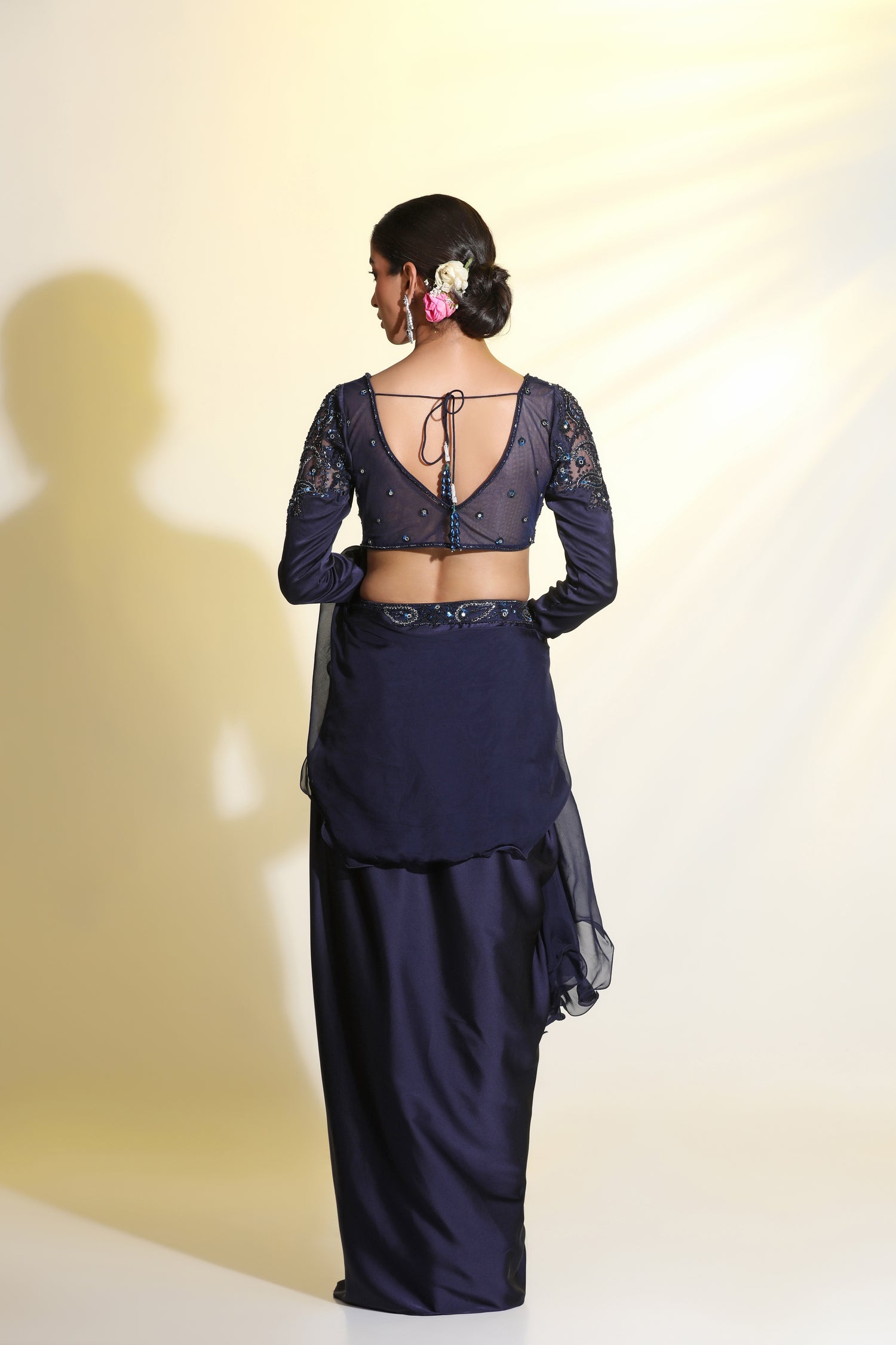 Elegant navy blue drape dress