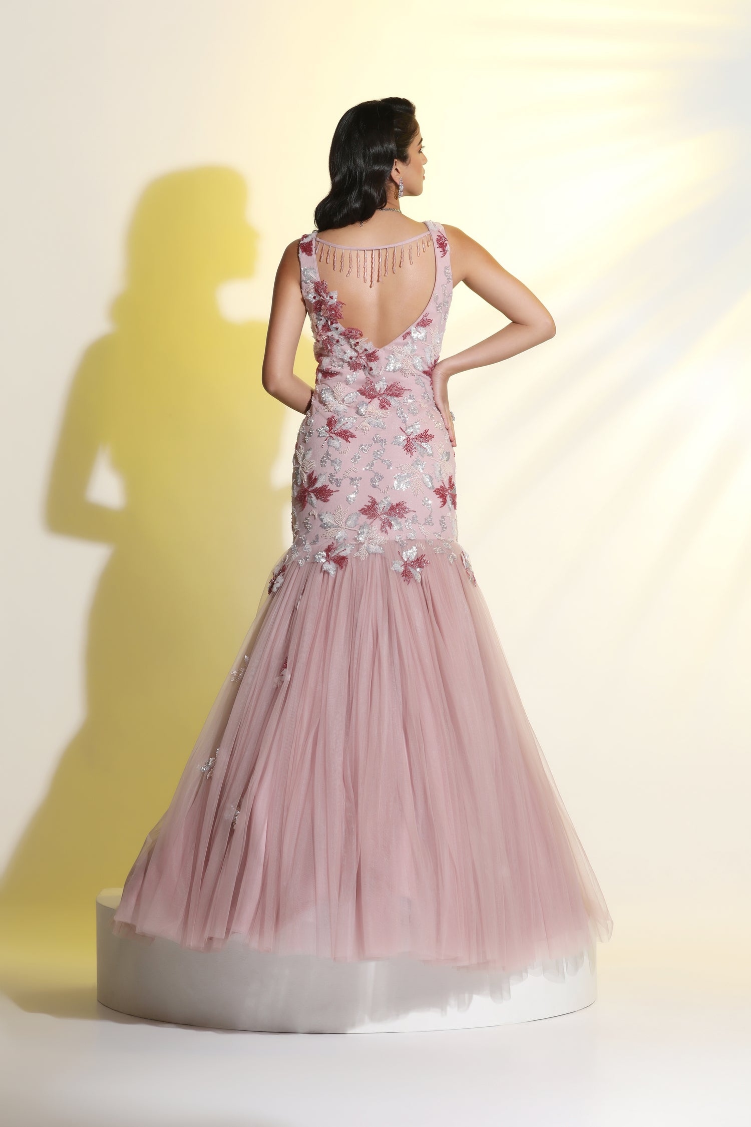 Peach full embroidered 3d style Gown