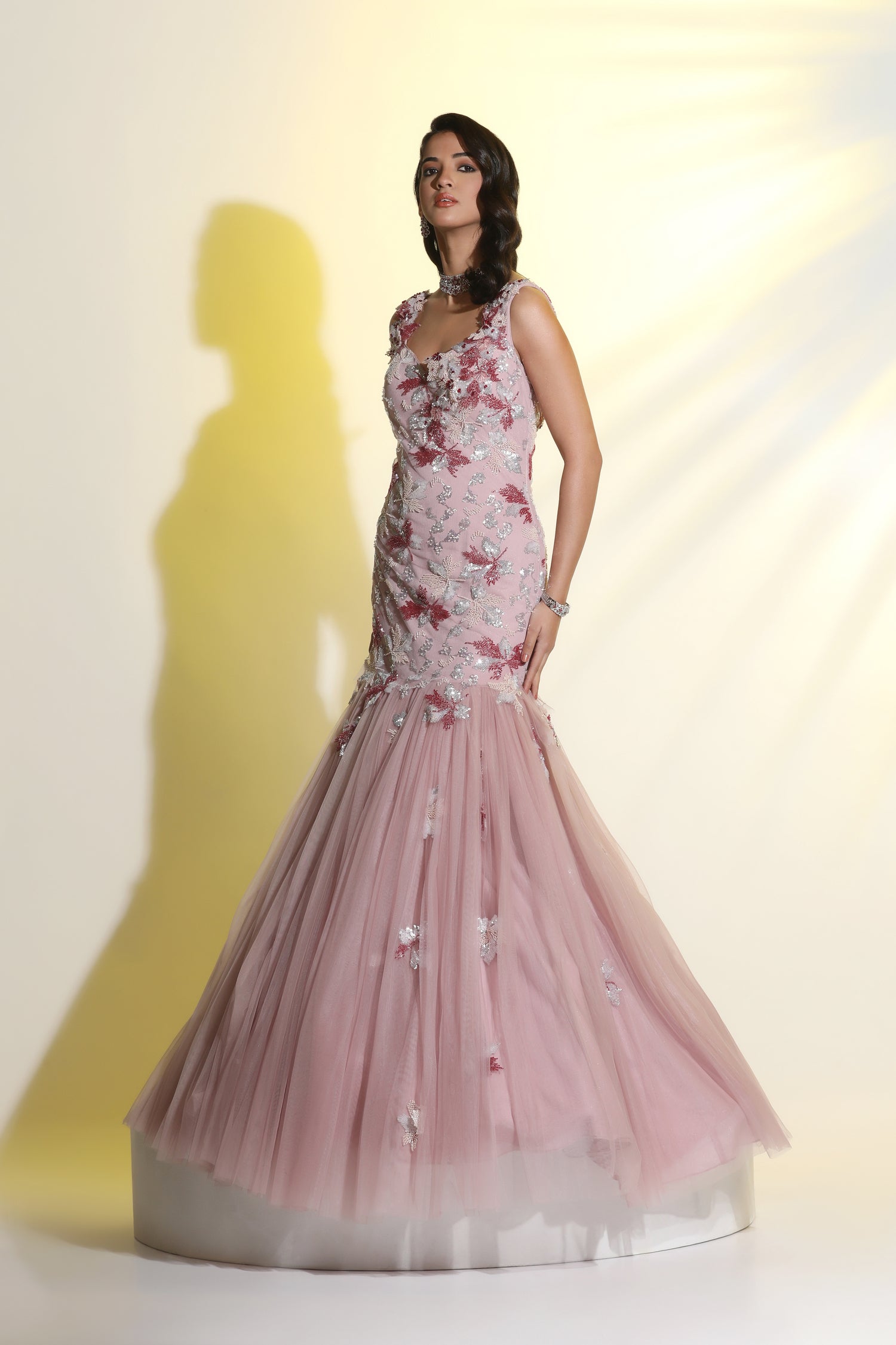 Peach full embroidered 3d style Gown