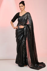 Black Sequins & Cutdana Hand Embellished Saree Set