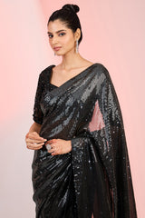 Black Sequins & Cutdana Hand Embellished Saree Set