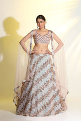 Light peach glossy lehenga