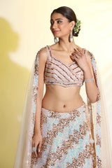 Light peach glossy lehenga