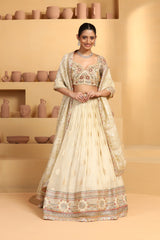 Nakshi, sequin cutdana resham mixed hand crafted choli plus Tissue jacquard lehenga with border.