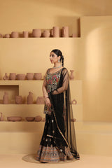 Multicolor silk  embroidery with sequins work Banarsi Jacquard sharara, net dupatta with manual embroidery