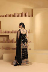 Multicolor silk  embroidery with sequins work Banarsi Jacquard sharara, net dupatta with manual embroidery