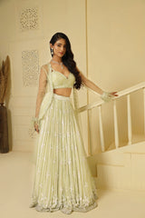 Sea Green Georgette Hand Embellished Jacket Lehenga Set