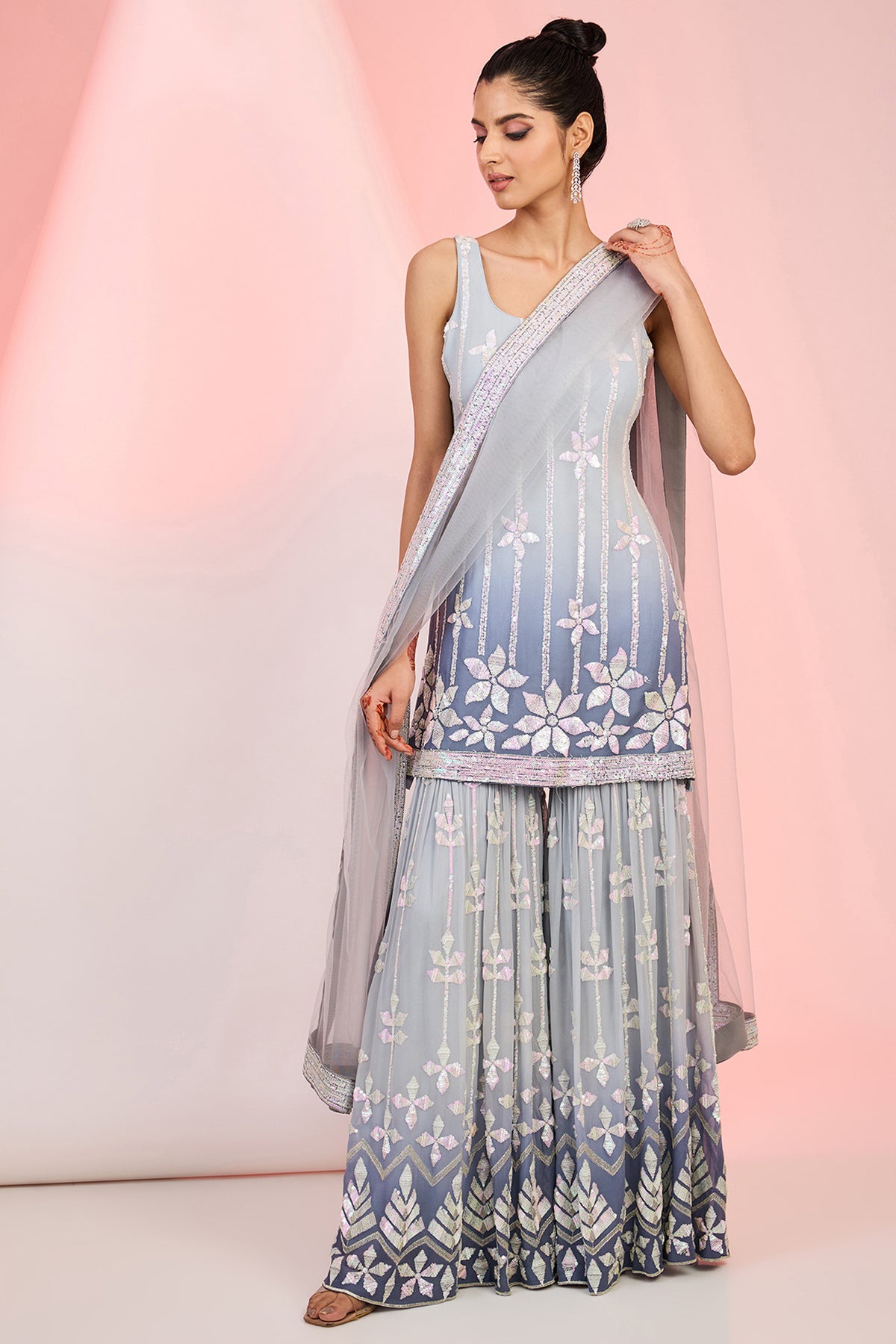 Flower and line motifs kurta sharara