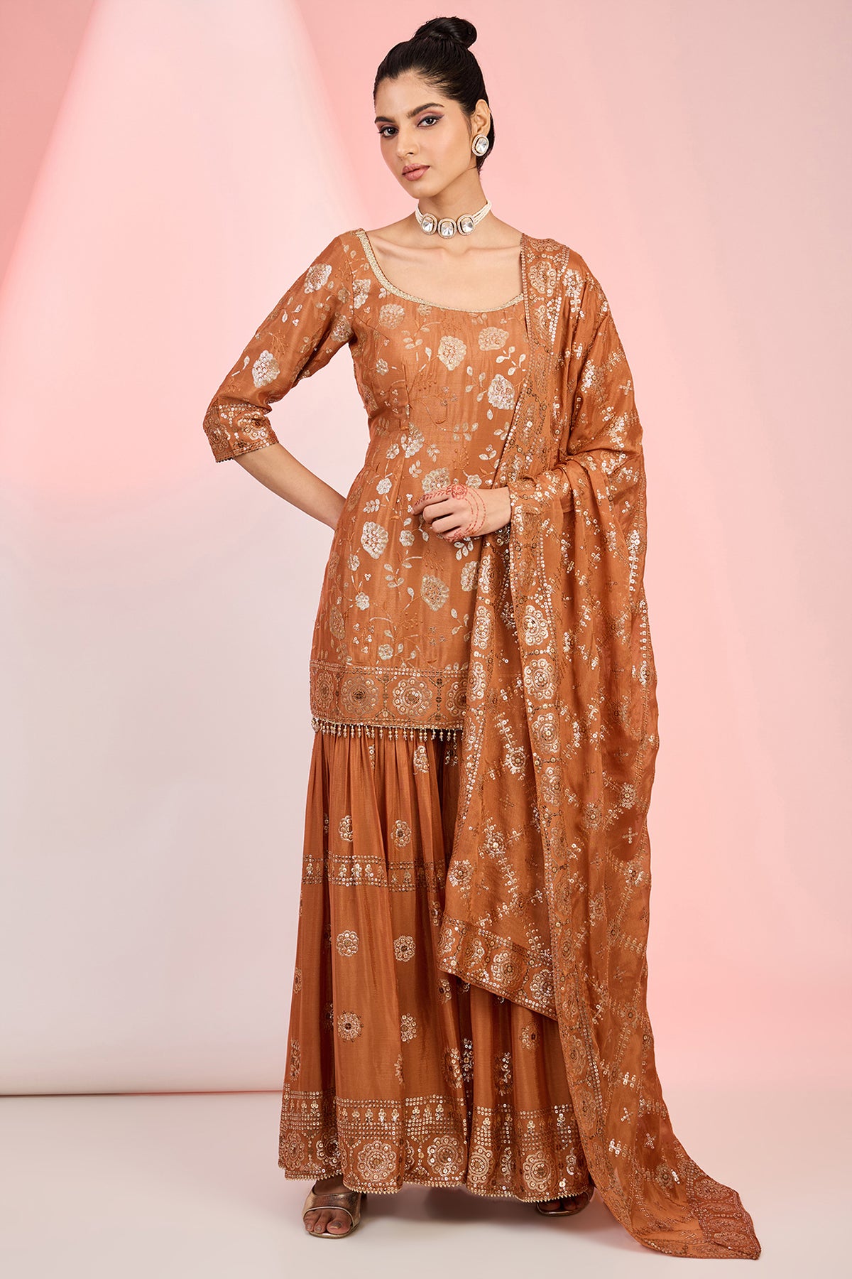 Flower Jaal embroidery Kurti Sharara