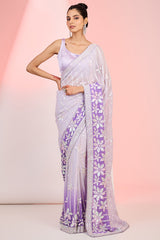 Purple Georgette Sequins Embroidered Ombre Saree Set