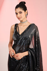 Sequin line break with flower border saree blouse