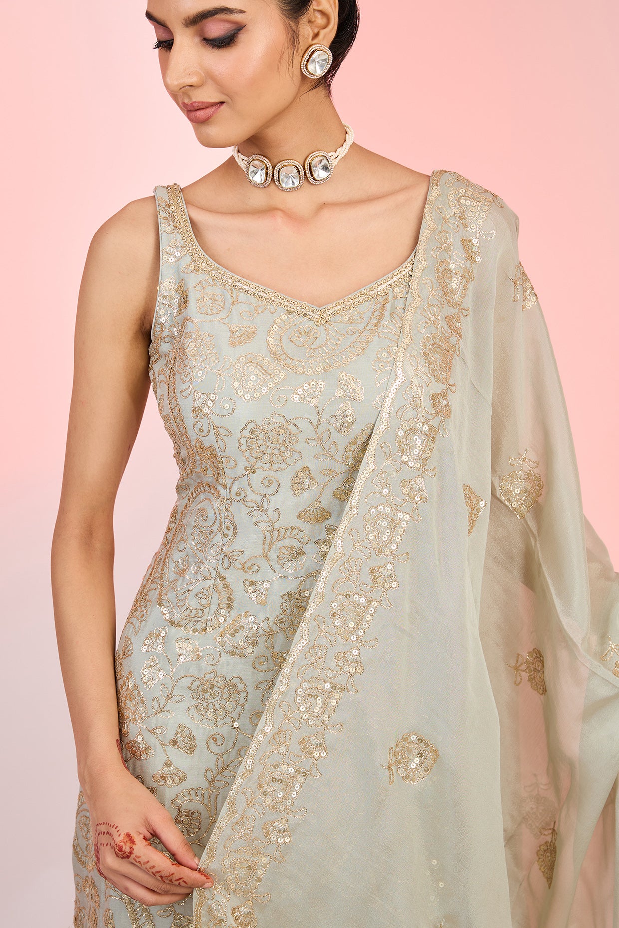 Fully Traditional Sequin embroidery sharara suit