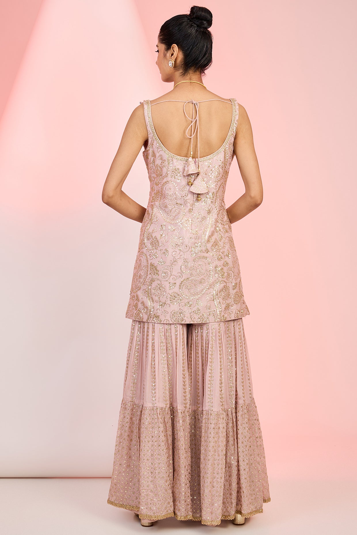 Light Pink Chinon Sequins Embroidered Sharara Set