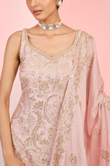 Light Pink Chinon Sequins Embroidered Sharara Set