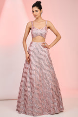 Pink glitter sequin line style embroidery lehenga