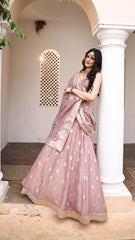 Lilac Tissue Dabka Hand Embroidered Lehenga Set